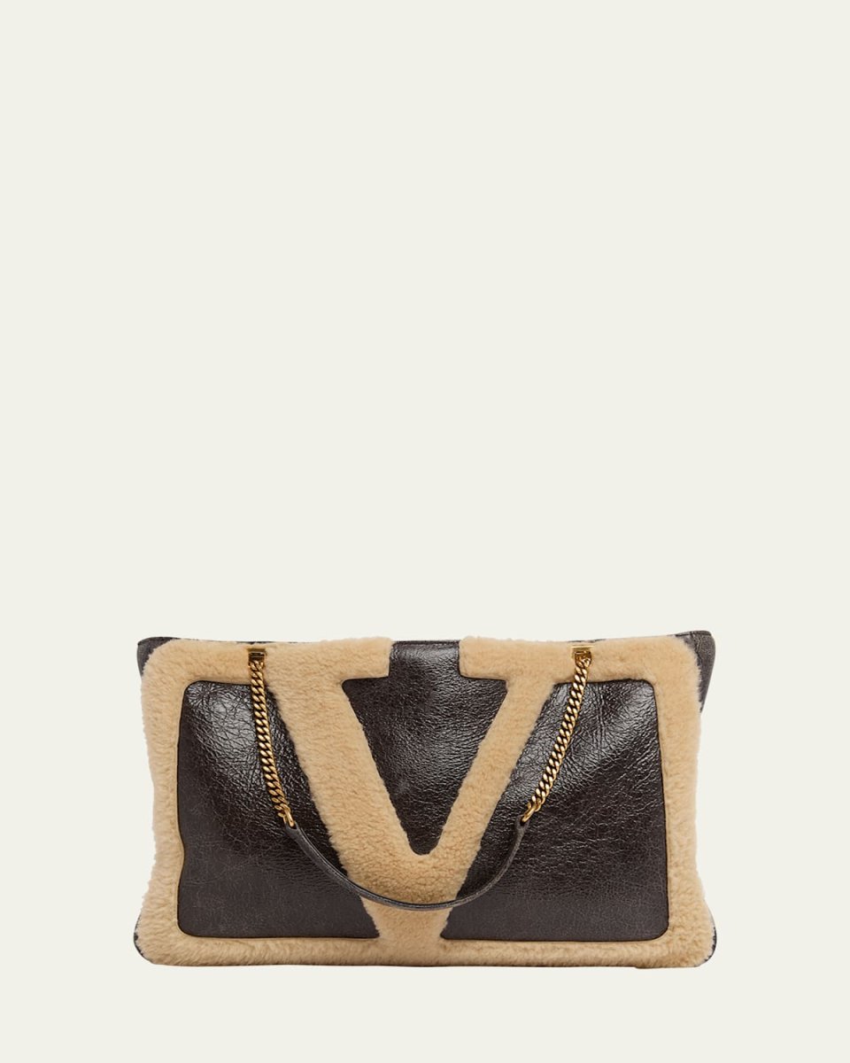 Viva Superstar Medium Shearling VLogo Tote Bag